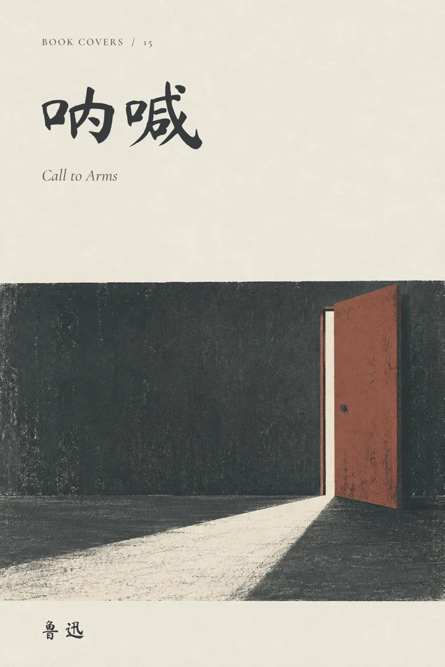 深灰色室内墙面上，一道斜斜的门缝投出暖白色的光。