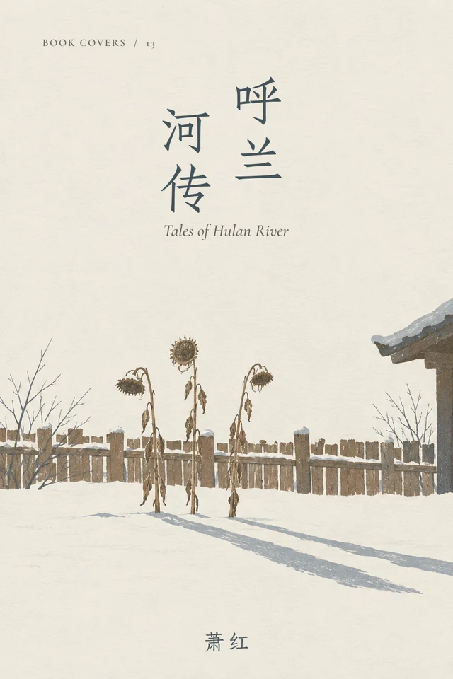 灰蓝雪影、褐色木篱和几根枯茎，组成安静的东北后院。