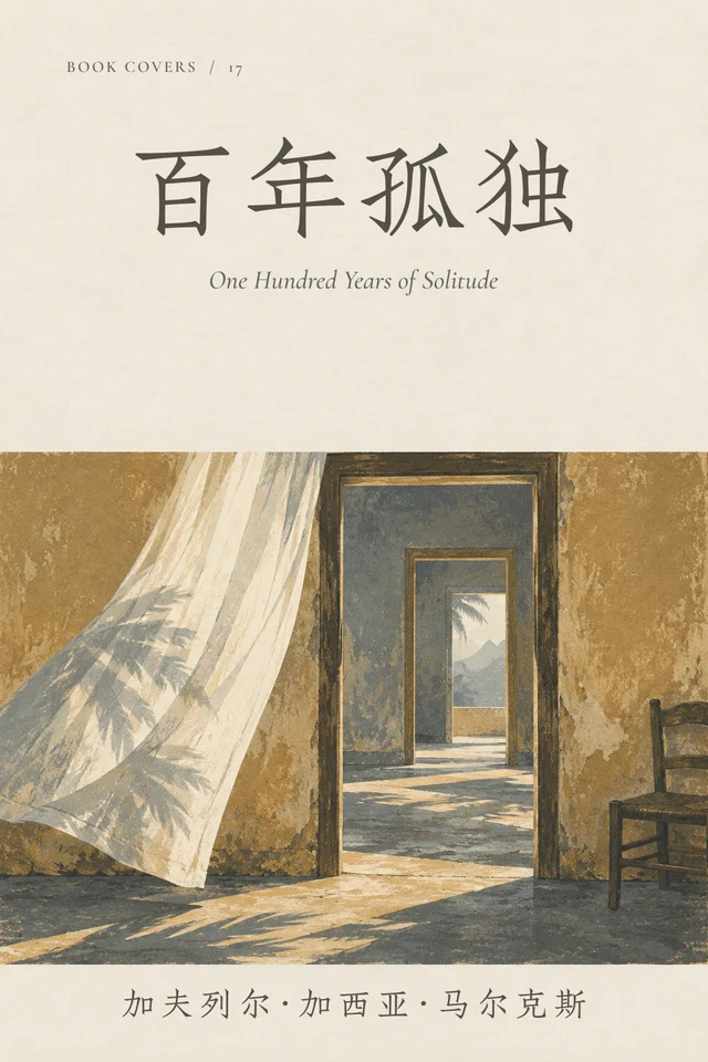 赭色空屋中，重复的门框与风中的薄帘向灰蓝深处退去。