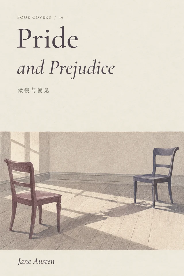 Two simple wooden chairs and approaching shadows in a muted mauve interior.