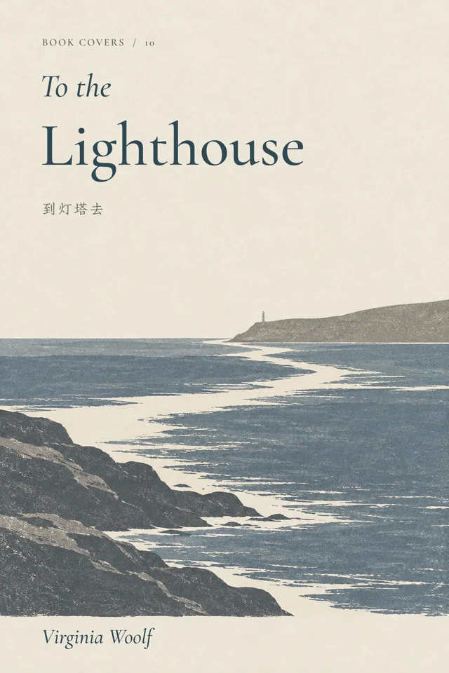 An ivory channel through slate-blue tidal water leads toward a tiny distant lighthouse.