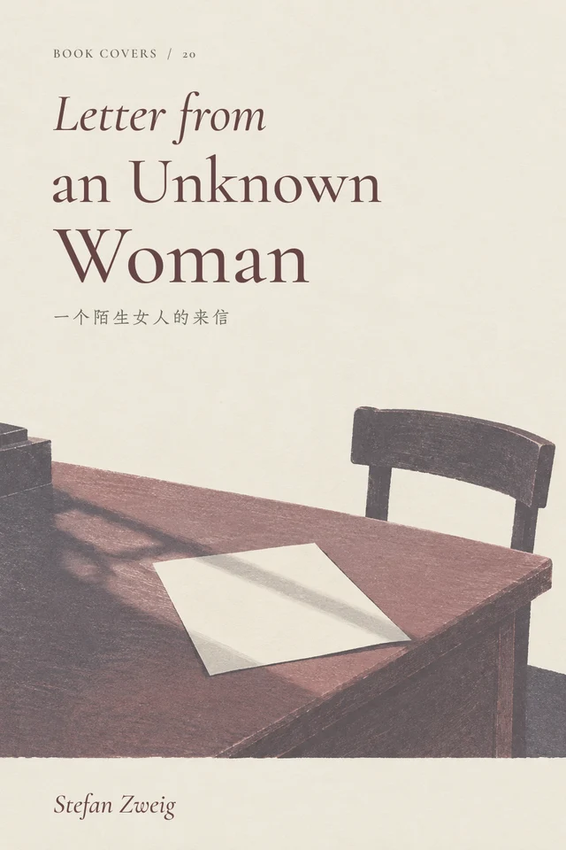 A blank letter on a dusty rose desk, crossed diagonally by a cool grey window shadow.